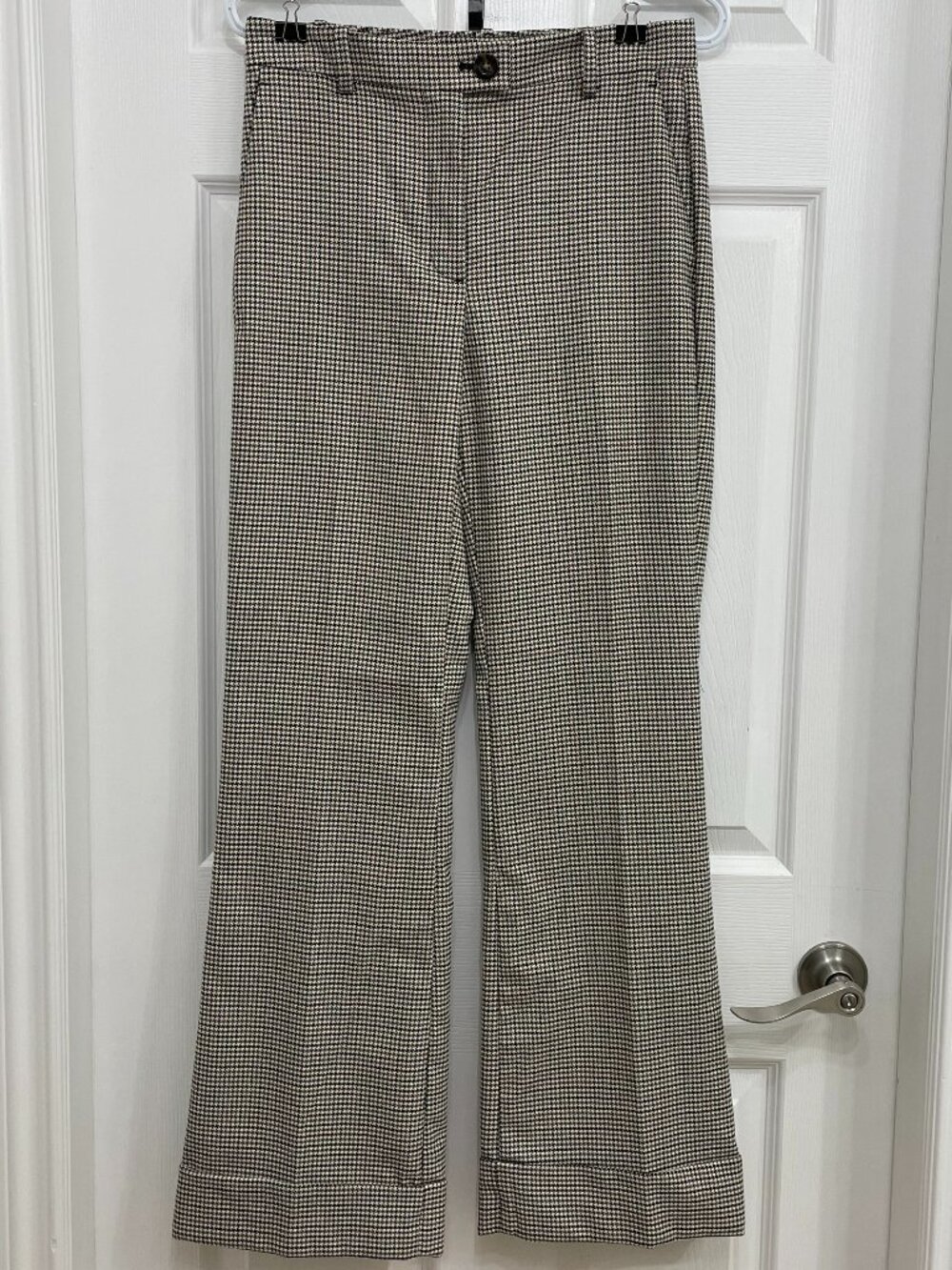 Ann Taylor High Rise Wide Leg Trouser Pants 2 Plaid Houndstooth Cuffed Trousers